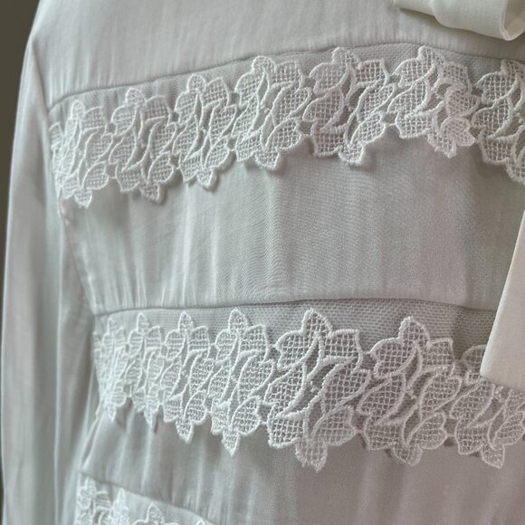 Maje 3 Womens Large Ivory Ruffle Blouse Tie Neck Long Sleeve Shirt Top - Picture 5 of 12